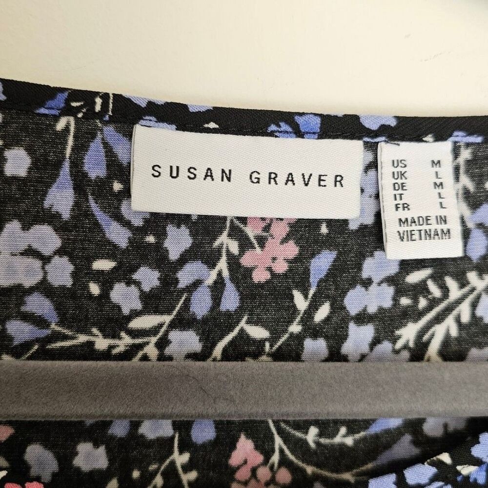 Susan Graver Comfort Stretch Knit Ruffle Sz M Floral Print Pullover Top Blouse - Picture 7 of 8